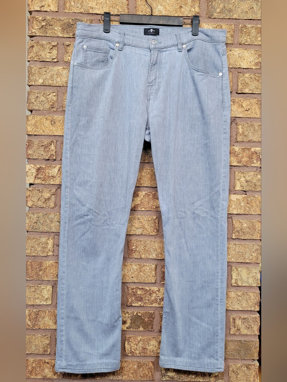 7 For All Mankind "The Straight" Denim Jeans Light Gray Cotton Poly Stretch 34